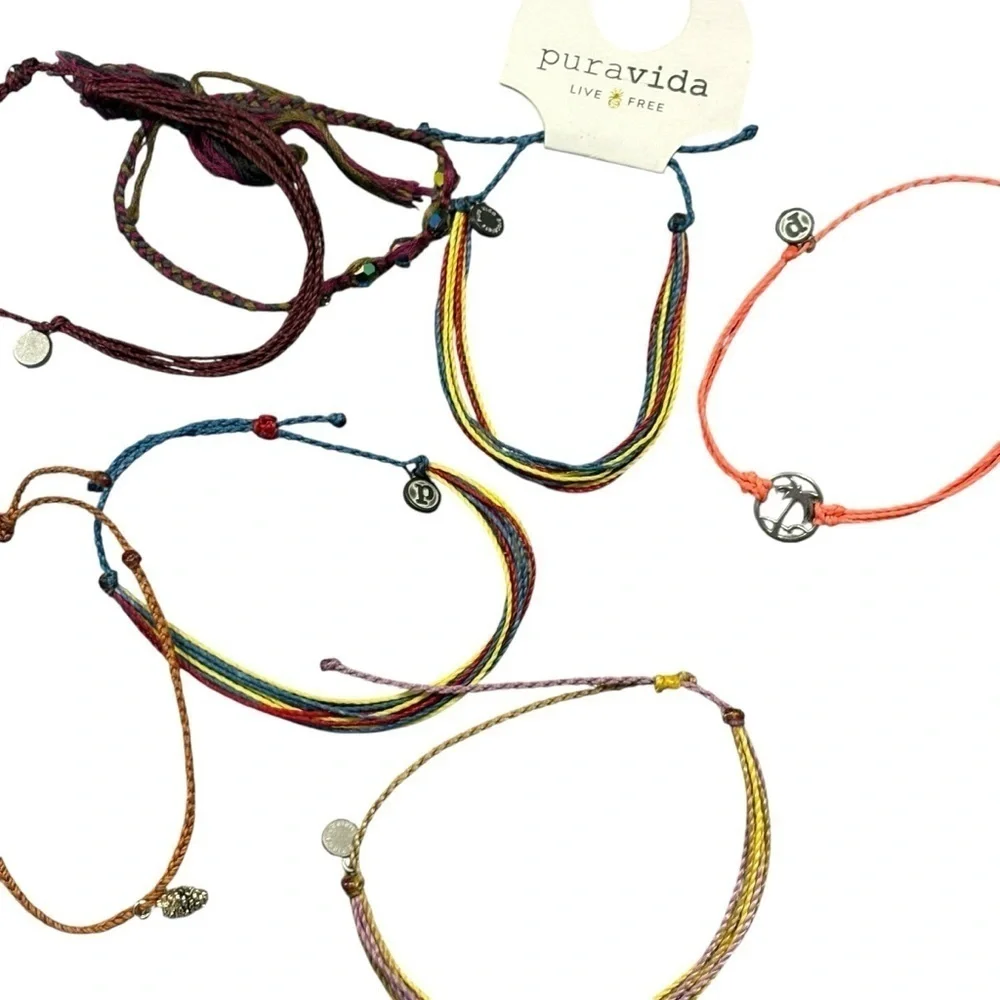 Pura Vida Bracelets Lot of 7 Palm Tree Pine Cone NEW Used Beach Boho